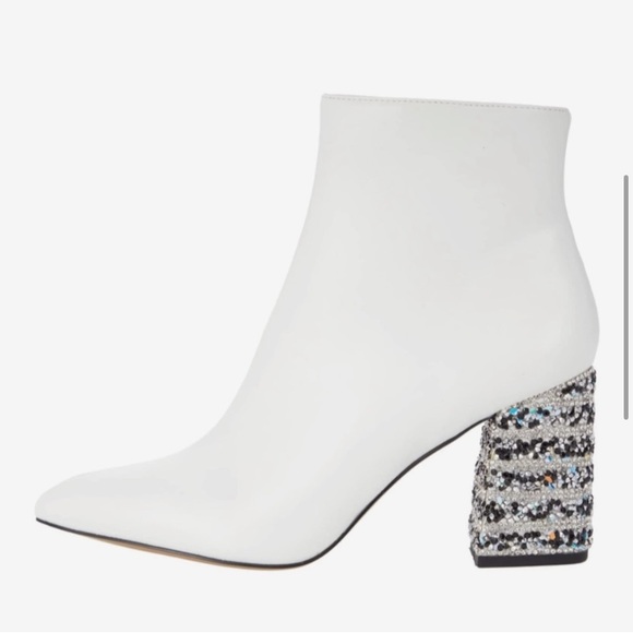 Betsy Johnson white rhinestone heeled booties - Picture 1 of 9